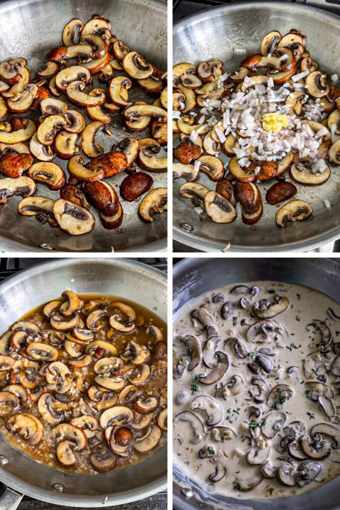 sauteing the mushrooms and building the sauce
