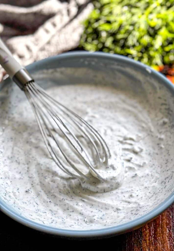 Making the dressing base for the chicken salad