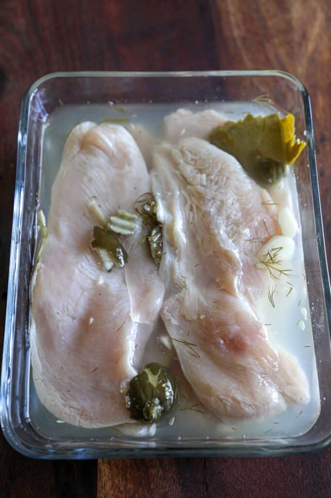 brining the chicken in the pickle brine