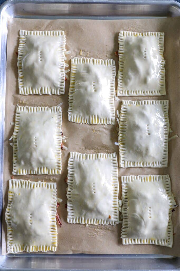 The puff pastry place over the ham and cheese mixture (unbaked)