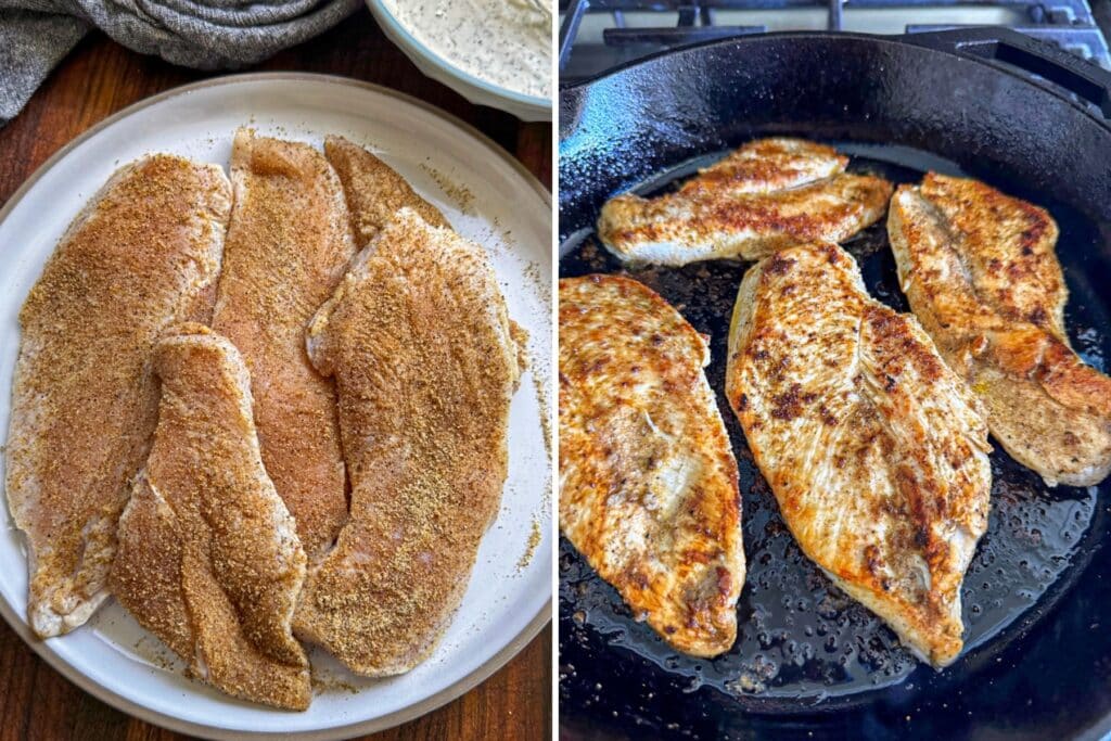 Seasoning and searing the chicken