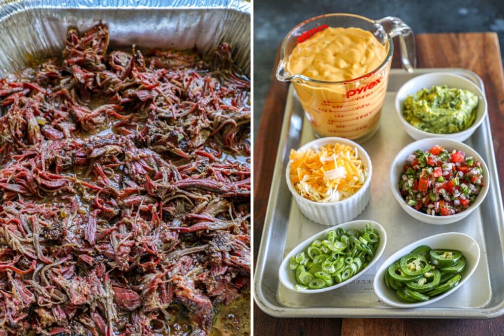 Smoked Nacho ingredients (pulled beef and the toppings )