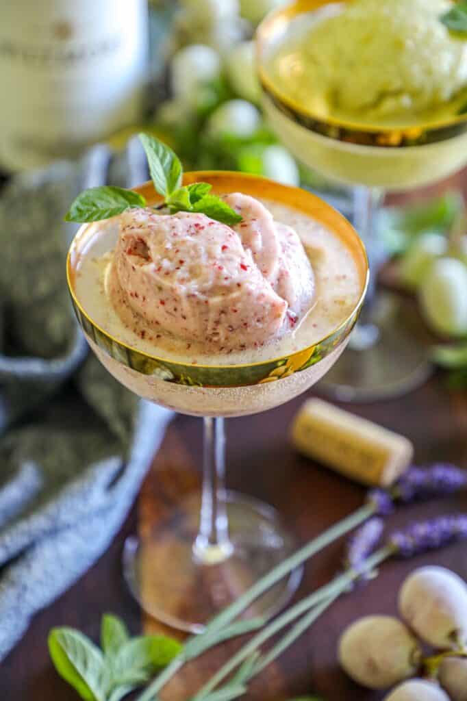Making the grape sorbet into a spritz