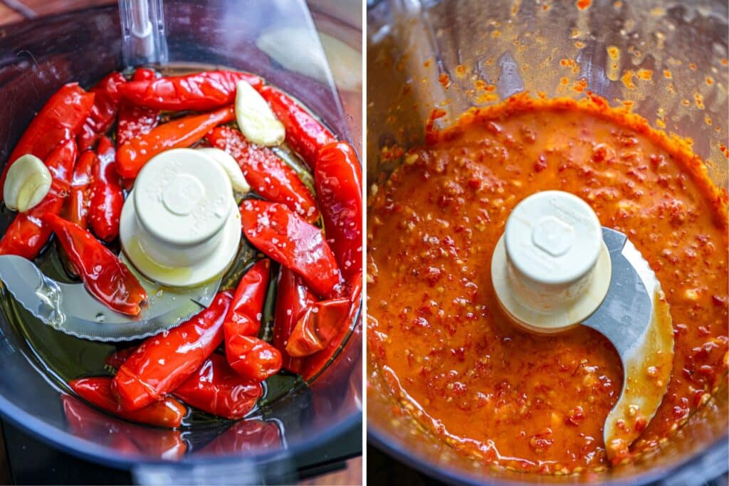 Making the calabrian chili paste in a food processor