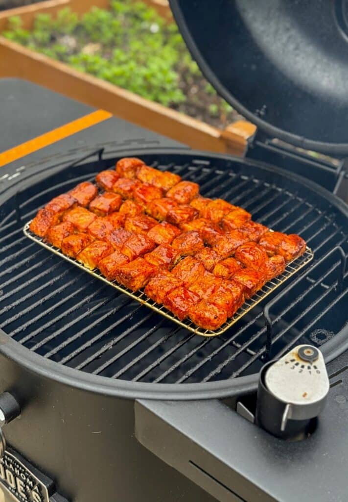 Salmon burnt ends on the smoker