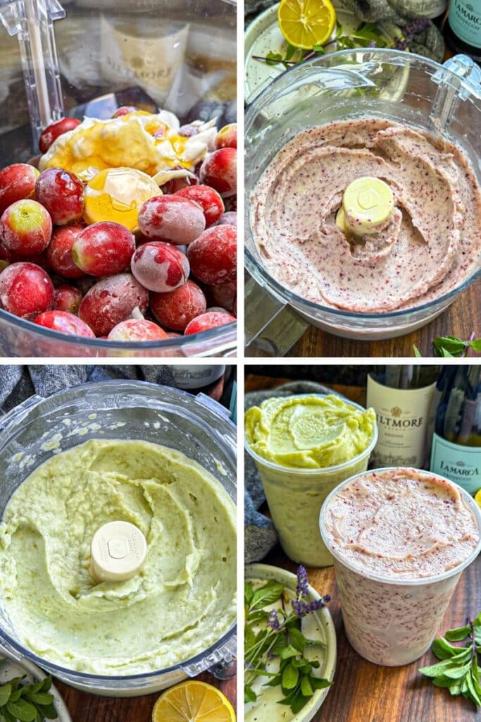 making and blending the grapes into a sorbet