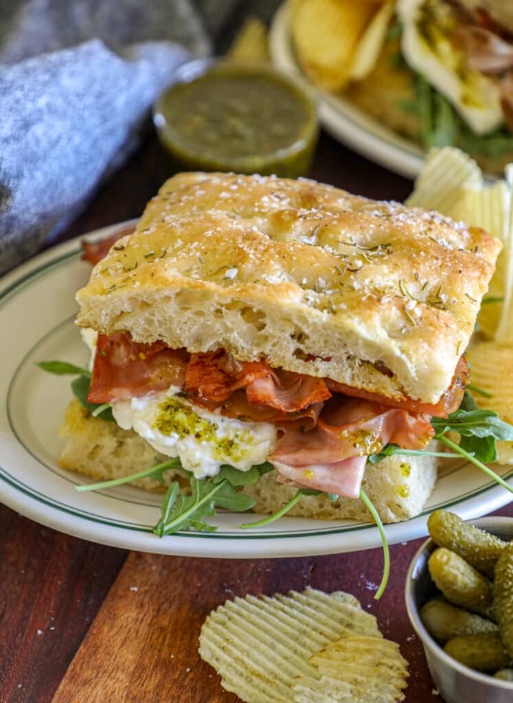 Mortadella sandwich with pistachio pesto