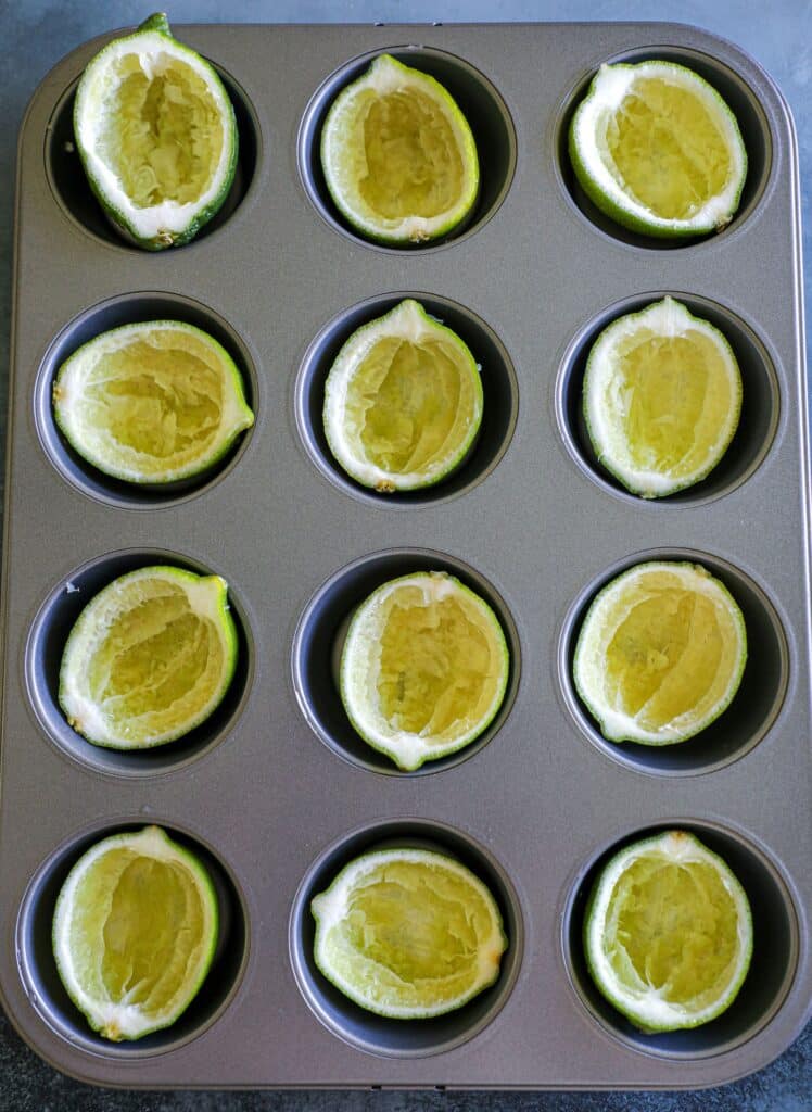 The lime shells placed in the muffin tin