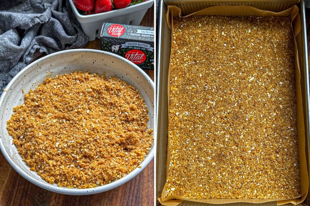 Pretzel crust mixture and in the pan
