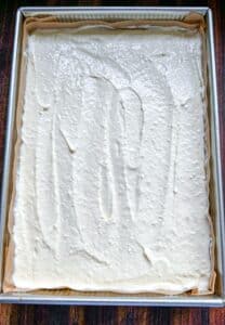 The cheesecake filling baked in the pan