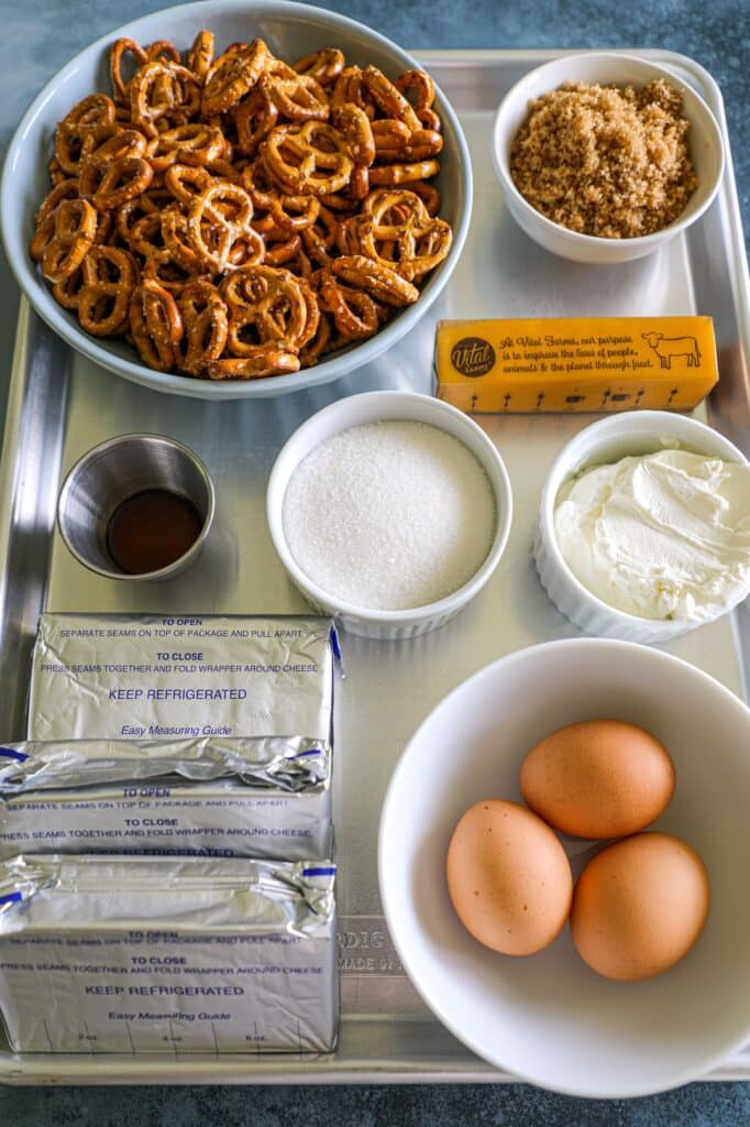 Pretzel crust and cheesecake ingredients