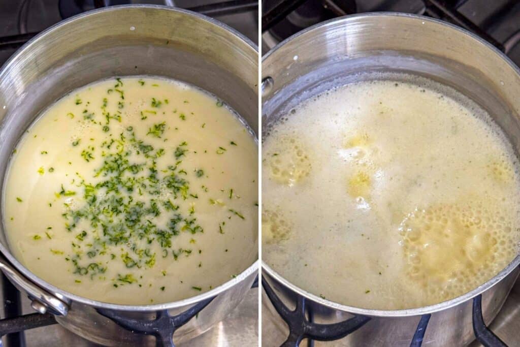 Cooking the posset on the stove