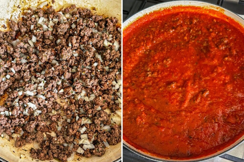 making the meat sauce