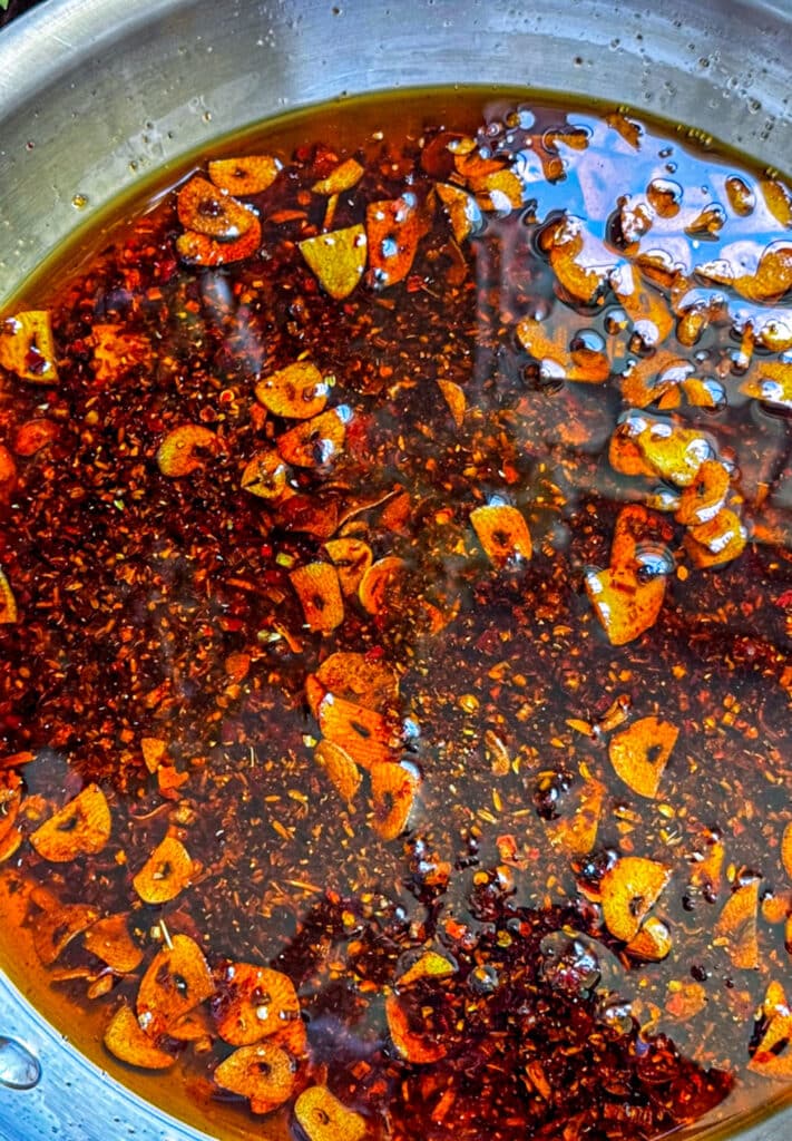 blooming the spices in the hot oil