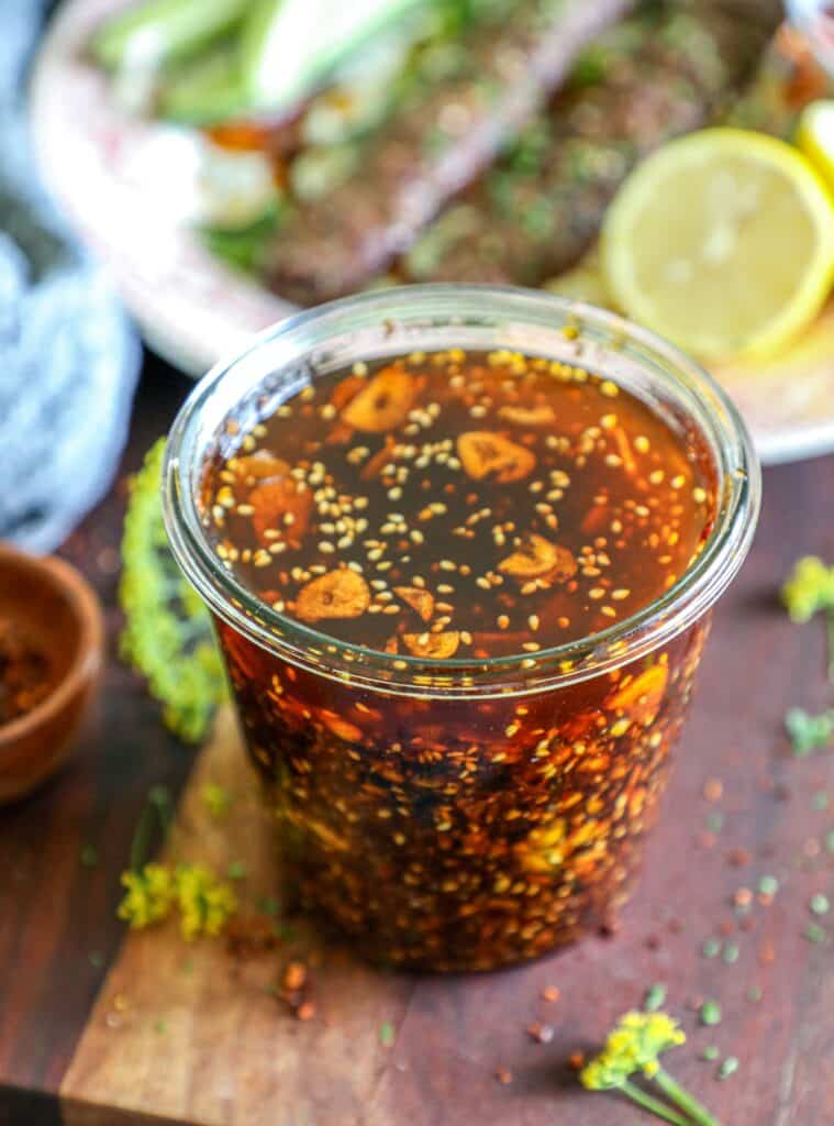 Letting the finished aleppo pepper chili crips rest