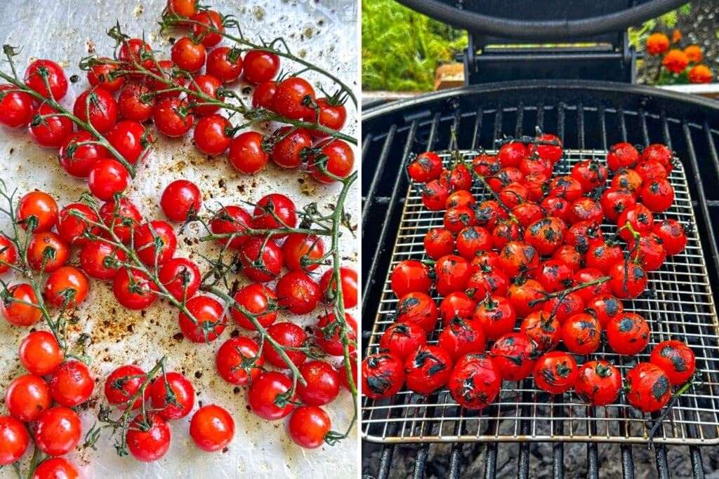 Charring tomatoes on the grill