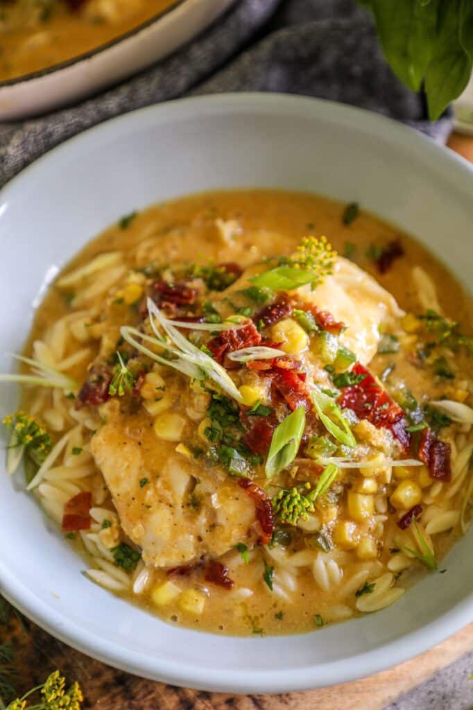 Coconut Corn Chowder Poached Cod