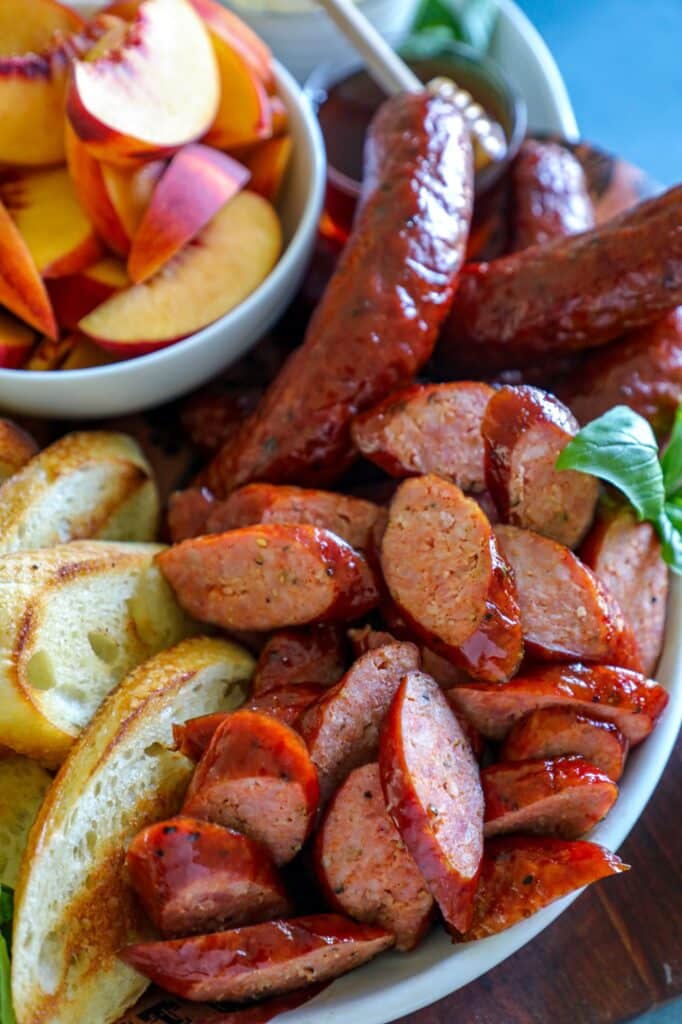 sliced pieces of smoked Italian sausage
