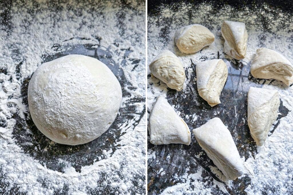 making the dough and 8 dough balls