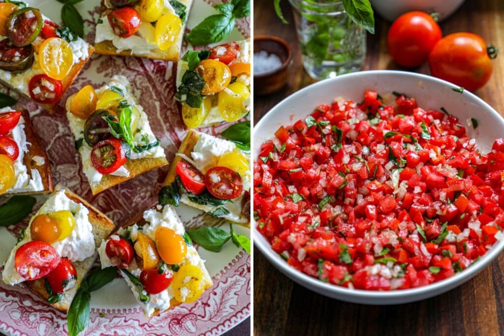 burrata bruschetta and bruschetta dip