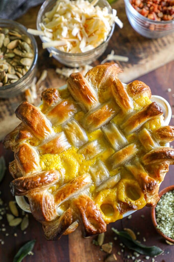 finished soup with the puff pastry