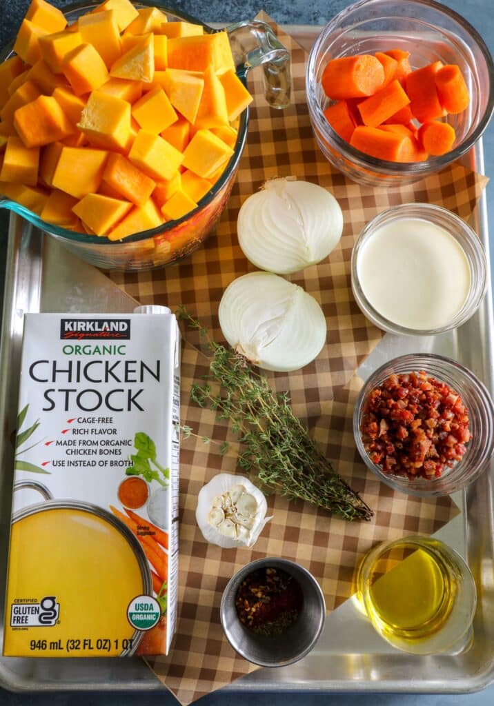 butternut squash soup ingredients on a tray