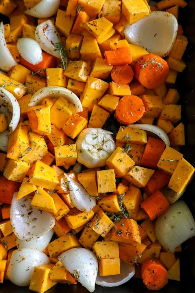 roasting the vegetables for the soup