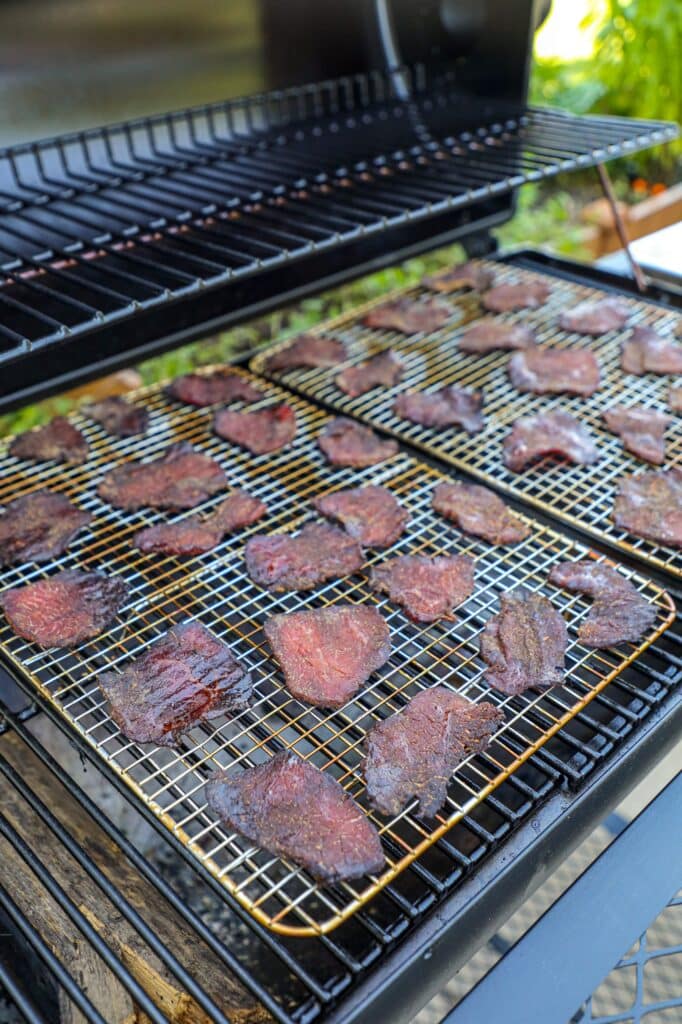 Smoked Beef Jerky Recipe on the grill