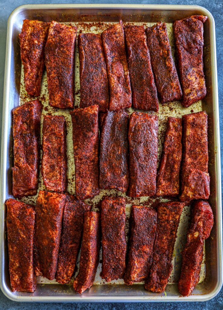 ribs prepped and seasoned and individually cut