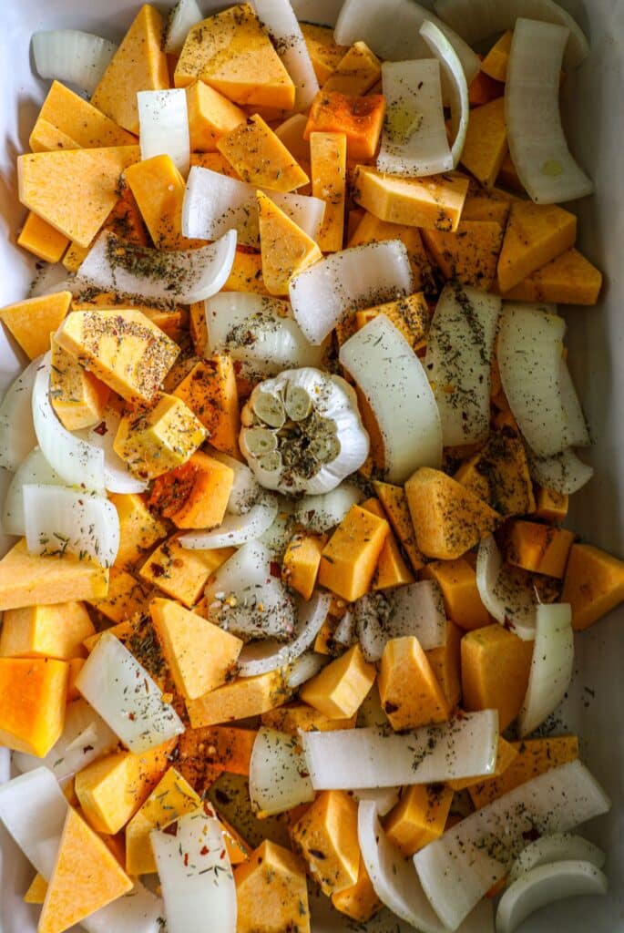 preparing the veggies for roasting
