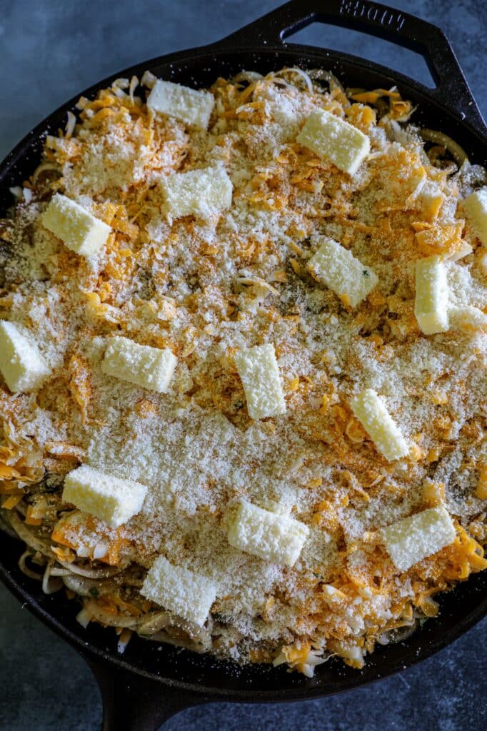 layered Tennessee onions with the shredded cheeses